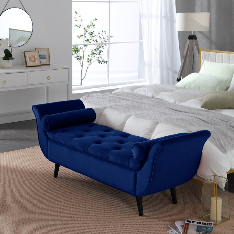 Navy blue velvet storage bench sales